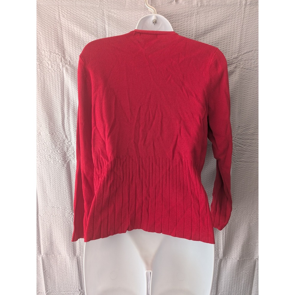 Vintage Worthington Red Ribbed Knit Button Front Cardigan Sweater V-Neck Medium - Picture 7 of 14